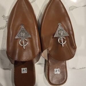 Brown Leather Women's Shoes with Silver Accents